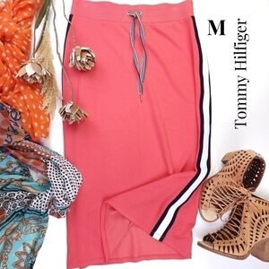 New Tommy Hilfiger Pink Coral Side Stripe Viscose Blend Skirt Sz M